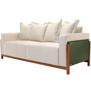 Imagem de Sofá 03 Lugares Para Sala De Estar 178 cm Khali B04 Linho Cru Couríssimo Verde - Lyam