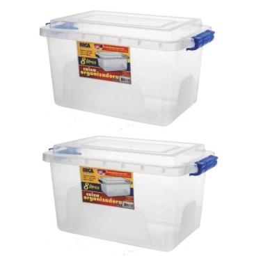 Imagem de Kit 2 Caixas Organizadora Alta Transparente 8L Tampa e Trava - Ercapla