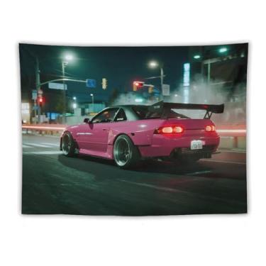 Imagem de HouLaiZhe JDM Tapeçaria de carro modificado carro 180sx rosa velocidade esportes pendurar na parede quarto decoração de casa tapeçarias estética piquenique decoração de parede arte de parede para