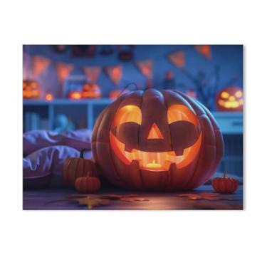 Imagem de HouLaiZhe Pôster de Halloween com estampa de arte de parede em tela fofa de abóbora decorações de Halloween decoração de parede gótica para sala de estar quarto 18 x 24 polegadas (45 x 60 cm)