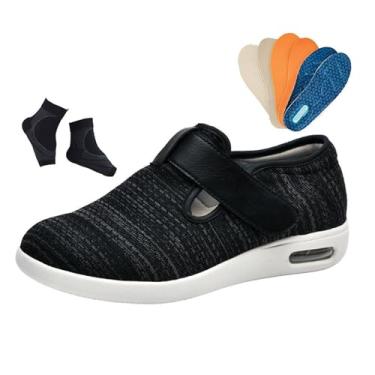 Imagem de Sapatos Fascite Plantar Homem, Calçado Masculino Ajustável ​​e Respirável ​​para Artrite Edema E Pés Inchados Para Diabéticos, Ténis Caminhada Com Inchaço, Polegar Valgo(Black Gray,45 EU)
