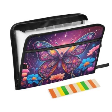 Imagem de CEBUGI Pasta expansível de 13 bolsos, impermeável, sanfonada, organizador de arquivos com etiquetas tamanho A4, organizador de documentos de papel para escola, material de escritório, borboleta