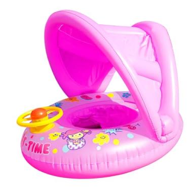 Imagem de Boia Bote Bebê Infantil Inflável com Cobertura Solar Toldo Volante Buzina Piscina Praia Proteção UV (Rosa)