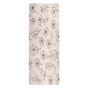 Imagem de Wassud Tapete de ioga com padrão Flowersdoodle, tapetes de exercícios dobráveis para academia antiderrapante para mulheres e homens, tapete de fitness de piso de pilates com bolsa de armazenamento 180