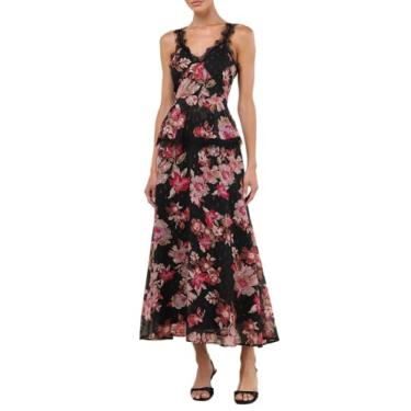 Imagem de Lulus Vestido peplum com acabamento em renda Larkspur, Floral preto, GG