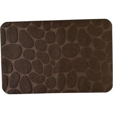 Imagem de Tapete Capacho Entrada Porta 38x58cm Antiderrapante Limpa Pés Estampado Pedras Folhas Decorativo (Marrom Pedra)