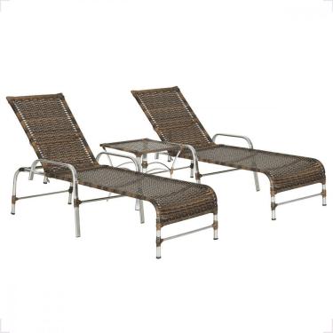 Imagem de Kit 2 Espreguiçadeiras Catar Mesa Confortável Garden Trama Argila