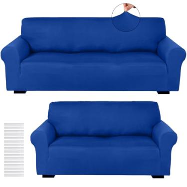 Imagem de Peryiter Conjunto de 2 capas de sofá de sofá para sala de estar, protetor de móveis para poltrona, elástico, à prova de rugas (azul clássico, seda de leite)