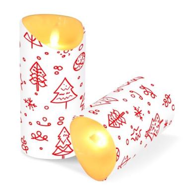 Imagem de Blueangle Pacote com 2 velas de árvore de Natal sem chama com controle remoto e temporizador, velas LED cintilantes (7,6 cm x 9,9 cm) para decoração de casa, casamento, acampamento (404)