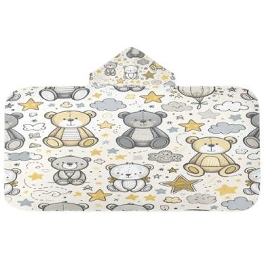 Imagem de Burbuja Toalha de banho com capuz de ursinhos de desenho animado para crianças, toalha de praia de pelúcia macia absorvente para meninas e meninos 3-10 anos, 61 x 127 cm