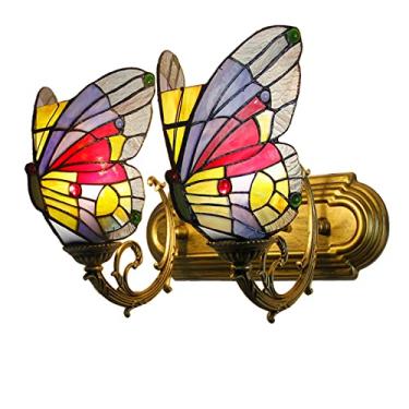 Imagem de (9 Variações) Arandela de Parede Borboleta Estilo Tiffany com Vitral, 2 Braços, Estilo Vintage Europeu, para Corredor, Quarto e Sala de Estar, 110V-220V, F