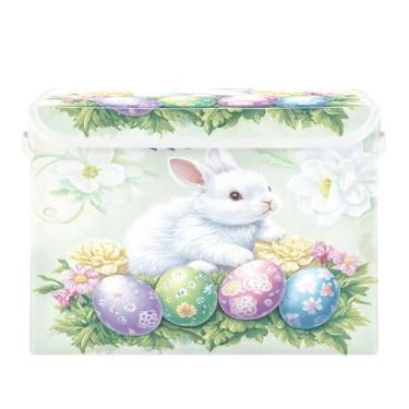 Imagem de CEBUGI Caixotes de armazenamento com tampas, caixa de armazenamento de tecido dobrável, organizador de cubo de coelho branco fofo para armário de casa prateleiras de quarto 40 x 30 x 39 cm