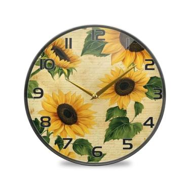 Imagem de YETTASBIN Relógio de parede de acrílico girassóis – Silencioso, sem tique-taque, operado por bateria, relógio redondo decorativo criativo para cozinha, sala de estar, banheiro, decoração de escritório