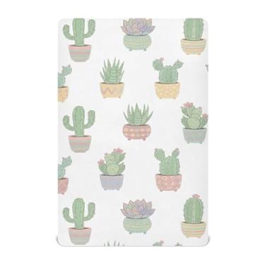 Imagem de Burbuja Lençol de berço de cacto para meninos e meninas, lençol com elástico 71 x 132 cm para colchões de berço padrão e infantil, macio e respirável