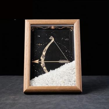 Imagem de Moldura de cristal natural com 12 signos do zodíaco, 12 signos do zodíaco, céu noturno, decoração de mesa ou parede, meditação, ioga, Reiki, presente de aniversário - sagitário - quartzo transparente