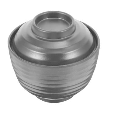 Imagem de TOGEVAL Tigela de sopa de missô estilo japonês com tampa melamina preta espessa resistente ao calor tigela de arroz e aperitivo tampa hermética utensílios de mesa de cozinha para sopa e sobremesa