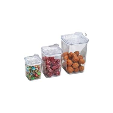 Imagem de Kit 3 Potes Herméticos Quadrados Multiusos com Tampa, Plástico Transparente, 400ml/900ml/1900ml, Empilháveis, Livre de BPA