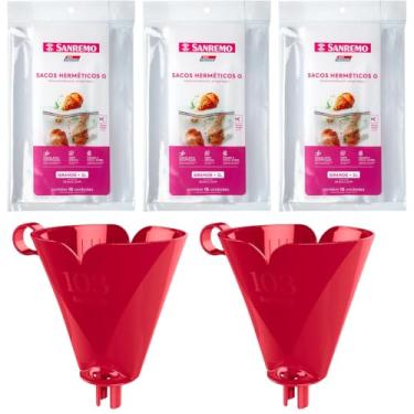 Imagem de Kit com 2 Suporte de Filtro de Café Vermelho 103 + 3 Saco Hermético Transparente 3 Litros
