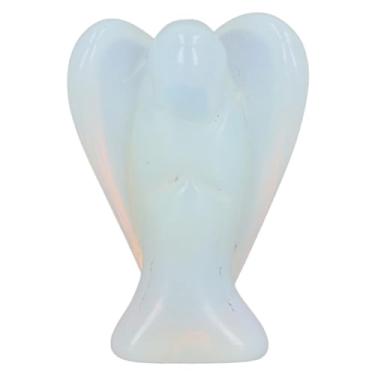 Imagem de CUOFYUNL Estátuas de anjo de cristal de 2 polegadas, fofas esculpidas à mão, cura da paz, opalite, cristal, estatuetas de anjo da guarda para decoração de mesa de escritório