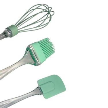 Imagem de Conjunto de Utensílios de Silicone, 3 Peças, Verde, Resistente ao Calor até 230°C, Inclui Fuê, Espátula e Pincel, Material Plástico e Silicone