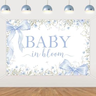 Imagem de kreat4joy Faixa de fundo para decoração Baby in Bloom, 1,5 x 0,9 m, decoração de chá de bebê, decoração de tecido de vinil azul, adereços de fundo para arco de flores silvestres suprimentos de