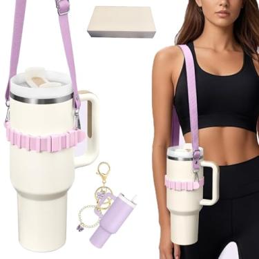 Imagem de Suporte para Garrafa de Água com Cinto Ombro Ajustável Compatível Tumbler Owala Hydroflask Silicone Grau Alimentar Múltiplas Maneiras Transporte Perfeito Caminhada Acampamento Escola Academia