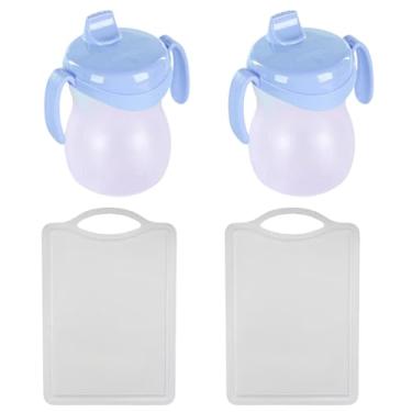 Imagem de Conjunto de 2 Tábua Branca Plástica de Corte para Alimentos + 2 Copo Infantil Atóxico de Plástico Azul 310ml