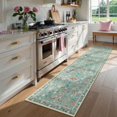 Imagem de Lahome Tapete de corredor de insetos, 6 m x 20 cm, ultrafino, lavável para corredores, cozinha, tapete macio para lavanderia, tapete longo antiderrapante para entrada, quarto, banheiro, verde