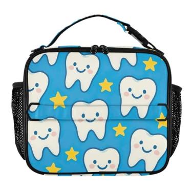 Imagem de Joisal Lancheira azul com estrelas de dente de dentista fofa, para mulheres, meninas, lancheira masculina e infantil, lancheira para trabalho, comida macia, isolada para meninos