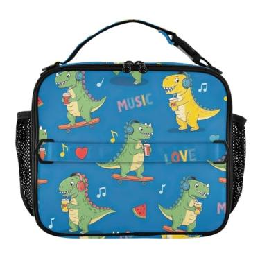 Imagem de Joisal Lancheira azul com desenho animado de dinossauros verdes para mulheres, meninas, lancheira masculina e infantil, lancheira para trabalho, reutilizável, bolsa térmica para meninos