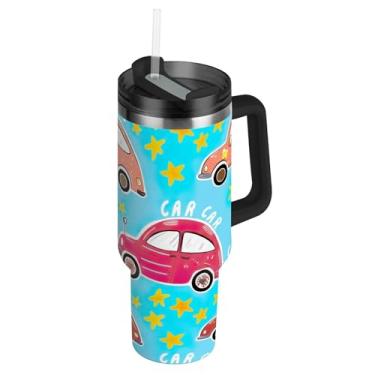 Imagem de Copos de aço inoxidável com tampa e canudos, variados copos de café quente para carro, reutilizável, copo de 850 g com alça, garrafas de água isoladas