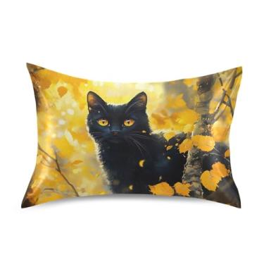 Imagem de Travesseiros padrão King Queen Slips Cute Cartoon Cat Amarelo Cetim Cool Fronhas Confortáveis Refrescantes Fronha King Size 101.6 cm x 50.8 cm