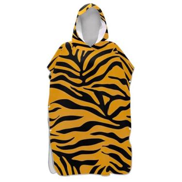 Imagem de TSENQUE Roupão para adultos poncho de surfe praia moletom toalha natação plus size vibrante laranja preto tigre listrado ponchos femininos com capuz