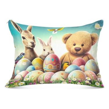 Imagem de Linda fronha decorativa de poliéster com estampa de urso da páscoa coelhinho de animal grande padrão queen size fronha fofa para cama de sofá de casa, tamanho do corpo, 53 cm x 137 cm