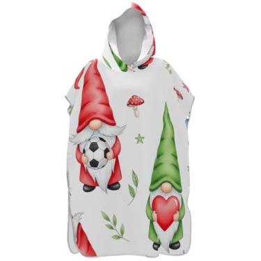 Imagem de Joisal Poncho de surfe trocador de roupão para banho de praia Adul toalhas com capuz reutilizáveis gnomos futebol branco ponchos adultos para mulheres