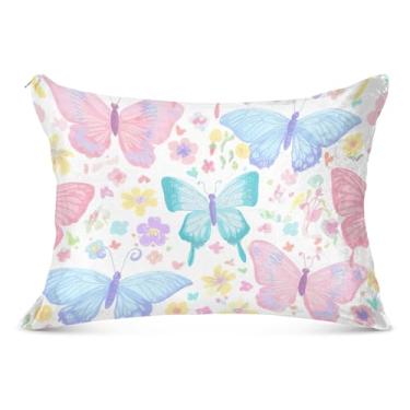 Imagem de Fronhas decorativas grandes com estampa de borboletas pastel com zíper longo padrão Queen King Body Size Travesseiro para sofá de cama de casa, tamanho do corpo, 53 cm x 137 cm