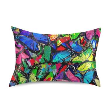 Imagem de Fronhas de cetim vibrantes, borboletas, coloridas, divertidas, refrescantes, sonolentas, capas de almofadas personalizadas padrão Queen King tamanho padrão 66 cm x 50 cm