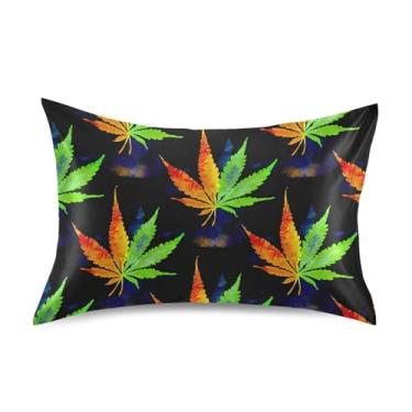 Imagem de Fronhas refrescantes engraçadas personalizadas King Queen Standard Pillows Slips Satin Soft Pillow Cover for Bed Queen Size 76.2 cm x 50.8 cm Cool Green Leaves Black