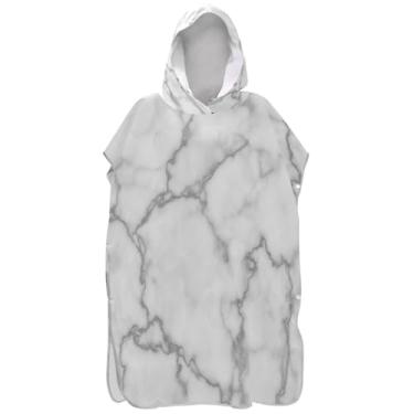 Imagem de Joisal Poncho de surfe para mudança de roupão de praia com capuz toalha absorvente de natação unissex poncho adulto com capuz branco cinza veias textura