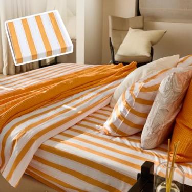 Imagem de Vesta Capa de edredom 100% algodão Pima, linha artística 400TC listrada, respirável e suave, certificado Oeko-TEX (brilho do sol, casal/Queen)