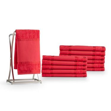 Imagem de Kit Toalha de Mão e Lavabo 12 Pçs 100% Algodão com Barra para Bordar e Pintar - Gramatura 420 g/m² 50cmx30cm -