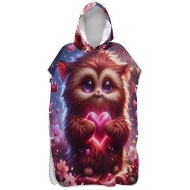 Imagem de Joisal Bonitos animais rosa coração surfe poncho trocador para adultos ponchos de praia reutilizáveis para homens praia moletom toalha natação