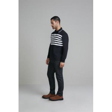 Imagem de Camisa Polo Manga Longa Malha Slim Fit - Preto / Branco - HIGHSTIL, Pr