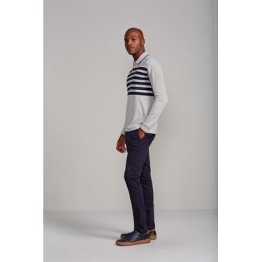 Imagem de Camisa Polo Manga Longa Malha Slim Fit - Cinza / Azul Marinho - HIGHST
