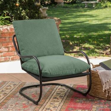 Imagem de Peace nest Cadeira de destaque moderna confortável para sala de estar, cadeira suspensa, poltrona de quarto com moldura mental, almofada estofada confortável para varanda, sala de leitura, sala de