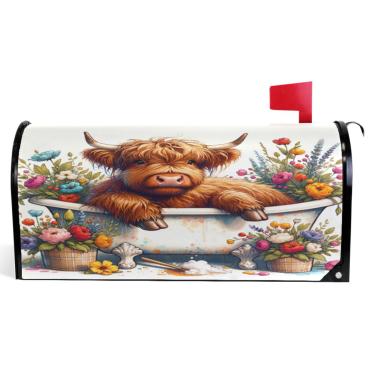 Imagem de TSENQUE Caixa de correio decorativa capas magnéticas outono caixa de correio vinil bonito highland vaca flores caixa de correio moderna decoração de jardim tamanho padrão 52,56 x 45,8 cm