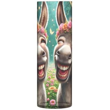 Imagem de Vasos cilíndricos de animais engraçados de burro fofo para centros de mesa, vasos e plantadores de plástico, peças centrais de mesa com estampa floral, 30 cm x 9,9 cm
