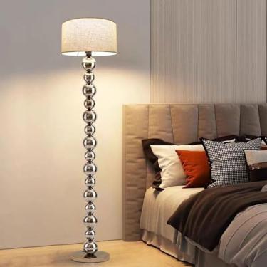 Imagem de Luminária de chão criativa com haste, abajur de tecido, luminária de pé vertical em metal polido, luminária de leitura alta para sala de estar, decoração de interiores, luminária de chão com