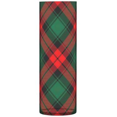 Imagem de Vasos de flores decorativos cilíndricos de Natal tartã vermelho verde vasos altos para flores personalizadas, decoração de flores modernas exclusivas, 30 cm x 9,9 cm