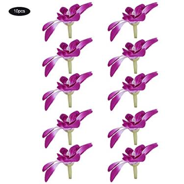 Imagem de Ainoli 10 unidades de flores falsas de orquídea artificial simulam floral para decoração de guirlanda de noiva de casamento (Roxo Escuro)
